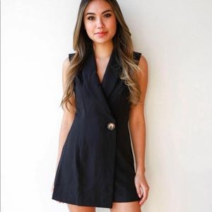 Button sleeveless blazer button romper